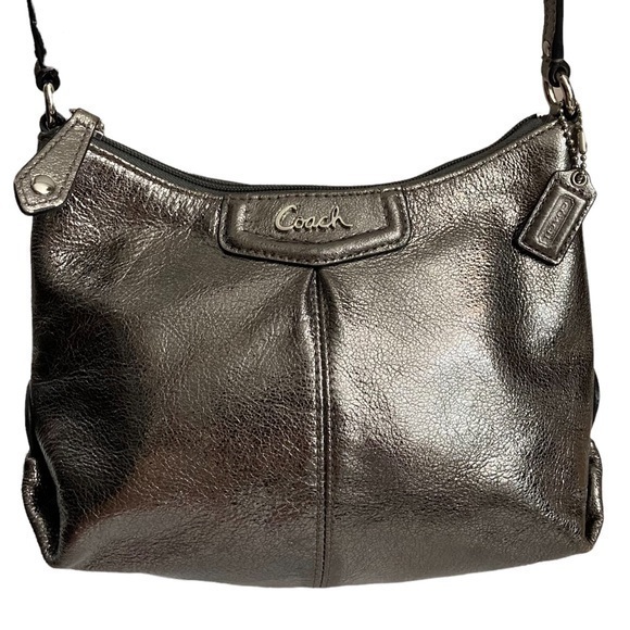 Coach Ashley Silver Metallic Leather Crossbody Swingpack Bag